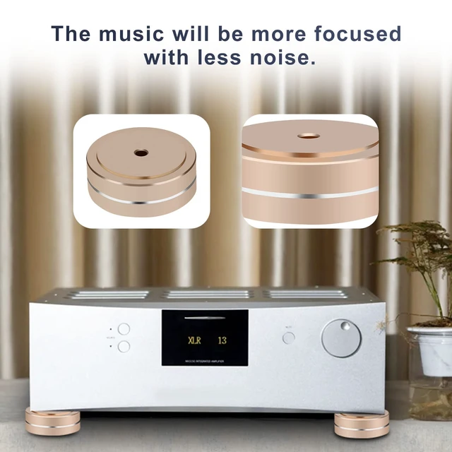 Alt view image 3 of 7 - Speaker Isolation Feet 4Pcs 40x15mm Load 400KG Aluminum Audio feet(Gold) Turntable Feet with Non-Slip Rubber Rings/Adhesive/Screws for Audio,Speakers,Subwoofers,Amplifier,Turntable,DAC