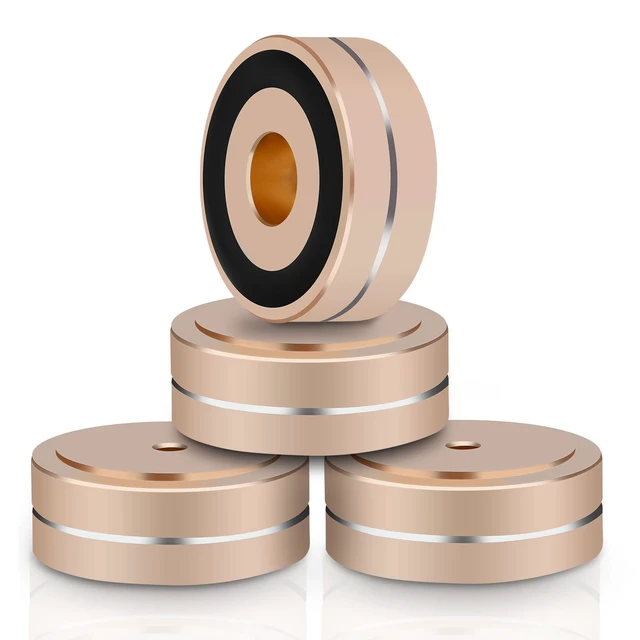 Alt view image 6 of 7 - Speaker Isolation Feet 4Pcs 40x15mm Load 400KG Aluminum Audio feet(Gold) Turntable Feet with Non-Slip Rubber Rings/Adhesive/Screws for Audio,Speakers,Subwoofers,Amplifier,Turntable,DAC