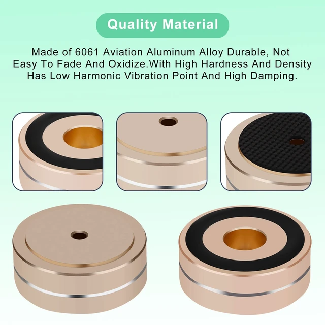 Alt view image 5 of 7 - Speaker Isolation Feet 4Pcs 40x15mm Load 400KG Aluminum Audio feet(Gold) Turntable Feet with Non-Slip Rubber Rings/Adhesive/Screws for Audio,Speakers,Subwoofers,Amplifier,Turntable,DAC