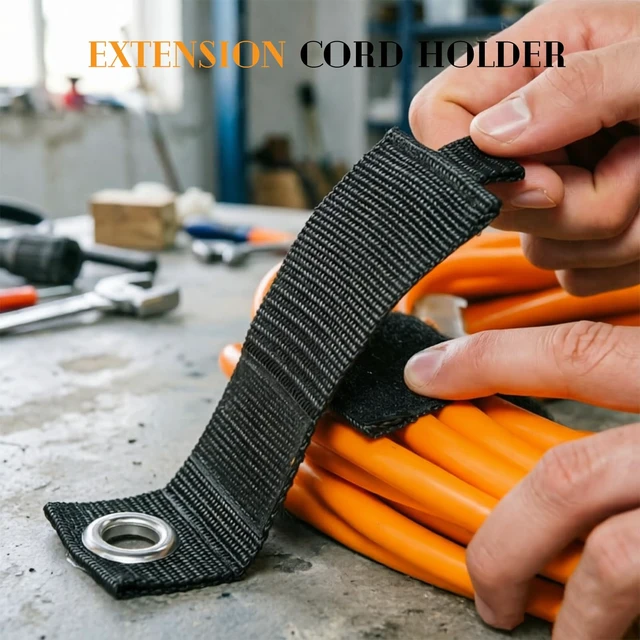 Alt view image 6 of 7 - 6 PCS Extension Cord Holder, Extension Cord Strap, Cable Organizer Straps for Cords Hoses, Heavy Duty Cord Wrap Keeper with Grommet for Hanging, Suitable for Cords (L)