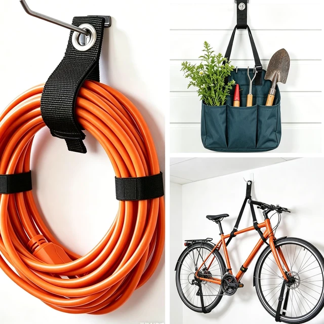 Alt view image 7 of 7 - 6 PCS Extension Cord Holder, Extension Cord Strap, Cable Organizer Straps for Cords Hoses, Heavy Duty Cord Wrap Keeper with Grommet for Hanging, Suitable for Cords (L)