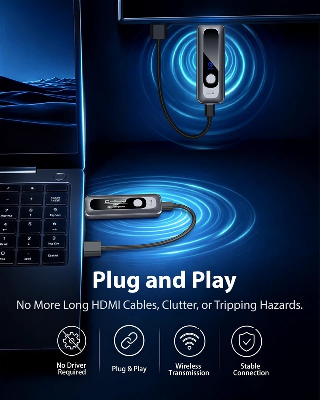 Alt view image 3 of 7 - Wireless HDMI Transmitter and Receiver 2.4G/5G Plug&Play HDMI Wireless Extender with Smart Display-1080P@60Hz, 328FT/100M Long Range for TV/Projector/Monitor from Laptop/Pc/TV box