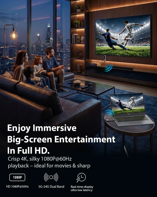 Alt view image 7 of 7 - Wireless HDMI Transmitter and Receiver 2.4G/5G Plug&Play HDMI Wireless Extender with Smart Display-1080P@60Hz, 328FT/100M Long Range for TV/Projector/Monitor from Laptop/Pc/TV box