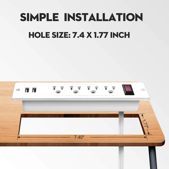 Alt view image 2 of 5 - USB Power Strip Recessed Power Socket Mountable Outlet Extender Multiple Protection 4 Outlet 2 USB Built in Conference Desk Workbench