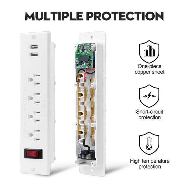Alt view image 3 of 5 - USB Power Strip Recessed Power Socket Mountable Outlet Extender Multiple Protection 4 Outlet 2 USB Built in Conference Desk Workbench