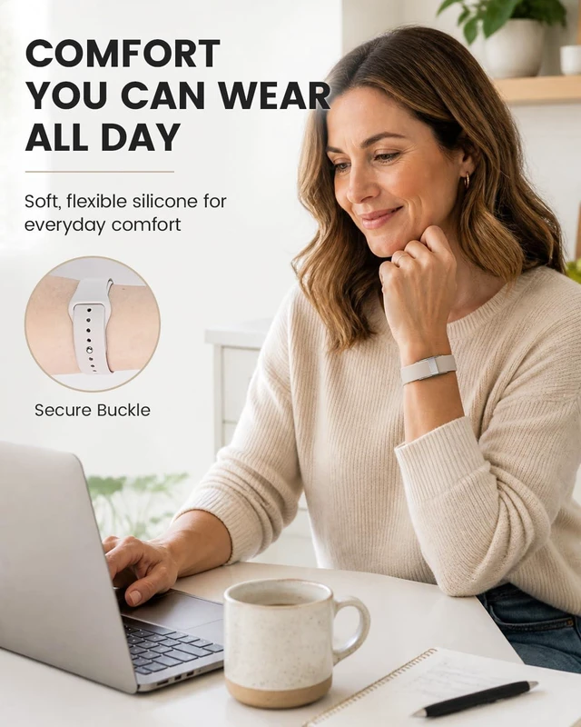 Alt view image 2 of 7 - 2 Pack Silicone for Hume Band Replacement Strap for Hume Band 1.0 Men Women Water-Resistant Wristband for Hume Health Band 1.0, Soft Smooth Waterproof Adjustable Sport Strap, Pin-and-Tuck closure