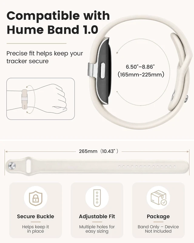 Alt view image 5 of 7 - 2 Pack Silicone for Hume Band Replacement Strap for Hume Band 1.0 Men Women Water-Resistant Wristband for Hume Health Band 1.0, Soft Smooth Waterproof Adjustable Sport Strap, Pin-and-Tuck closure