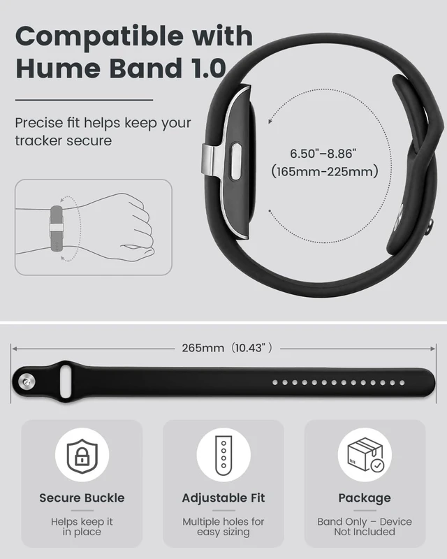 Alt view image 5 of 7 - 2 Pack Silicone for Hume Band Replacement Strap for Hume Band 1.0 Men Women Water-Resistant Wristband for Hume Health Band 1.0, Soft Smooth Waterproof Adjustable Sport Strap, Pin-and-Tuck closure
