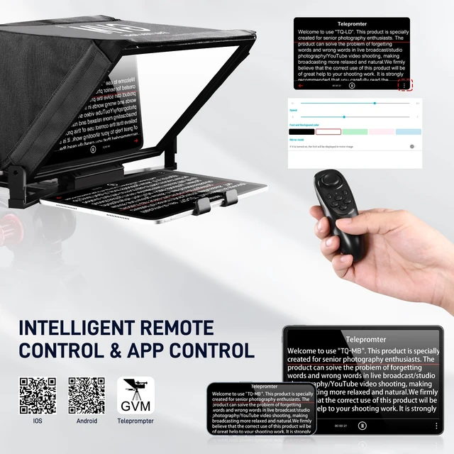 Alt view image 7 of 7 - 12" Teleprompter kit with Remote Control & App, Collapsible Teleprompter for iPad Tablet Phone DSLR Camera, Prompter with Carry Case, HD Refective Display, for Video Recording/Vlogger