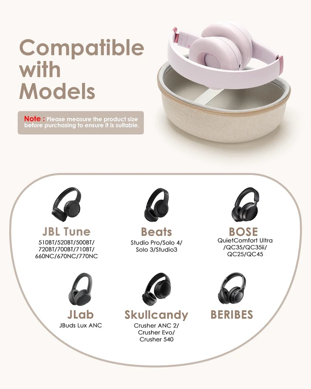 Alt view image 2 of 7 - Hard Headphone Case for Beats/Skullcandy/JBL Tune/Bose/JLab/BERIBES/TOZO for Over-Ear Foldable Headphones, Upgraded Splashproof, Headset Universal Travel Organizer Bag