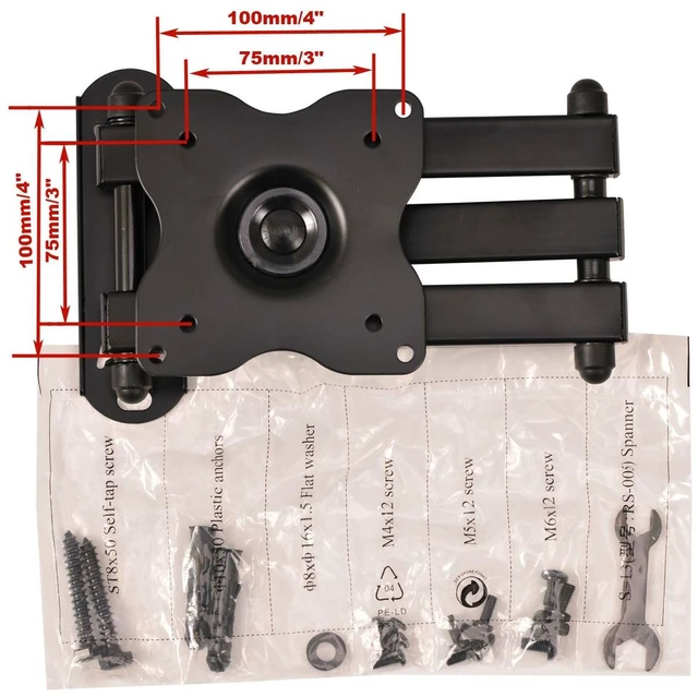 Alt view image 4 of 6 - TV Wall Mount Monitor Bracket with Full Motion Articulating Tilt Arm 15" Extension for Most 27" 30" 32" 35" 37" 39" 40" LCD LED TVs with VESA 200x200 ML14B WS2 (Pack of 2)