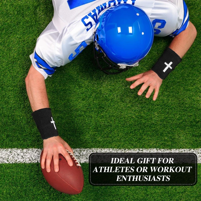Alt view image 5 of 7 - 4 Sets Cross Wristbands, Christian Sweatbands, Black and White Polyester Cotton, Absorbent Sweat Wristbands, Faith Inspirational, Football Basketball Running, Sports Gym, Men Women Gifts