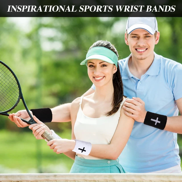 Alt view image 6 of 7 - 4 Sets Cross Wristbands, Christian Sweatbands, Black and White Polyester Cotton, Absorbent Sweat Wristbands, Faith Inspirational, Football Basketball Running, Sports Gym, Men Women Gifts