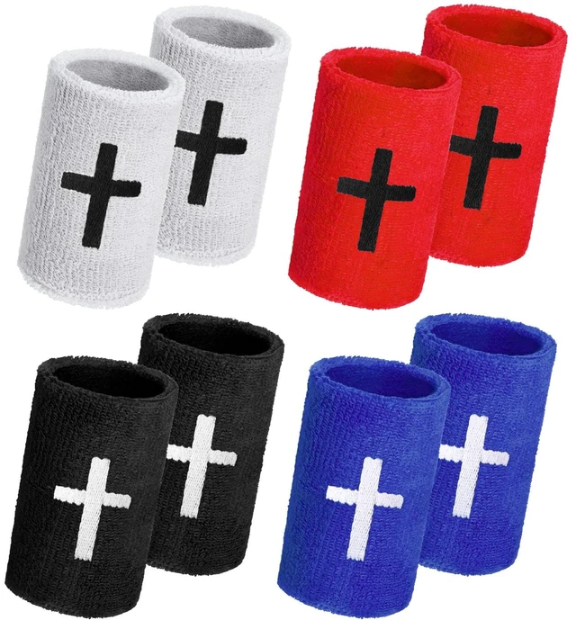 Main image of 4 Sets Cross Wristbands, Christian Sweatbands, Bright Color Polyester Cotton, Absorbent Sweat Wristbands, Faith Inspirational, Football Basketball Running, Sports Gym, Men Women Gifts