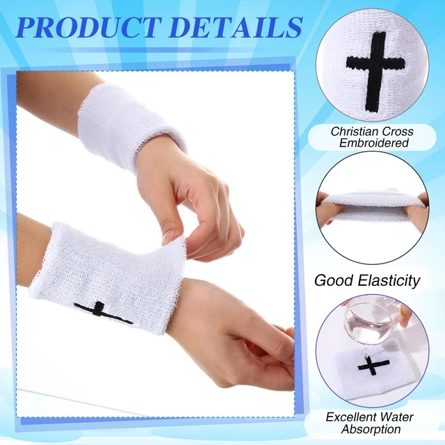 Alt view image 3 of 7 - 4 Sets Cross Wristbands, Christian Sweatbands, Bright Color Polyester Cotton, Absorbent Sweat Wristbands, Faith Inspirational, Football Basketball Running, Sports Gym, Men Women Gifts