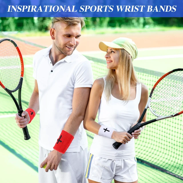 Alt view image 6 of 7 - 4 Sets Cross Wristbands, Christian Sweatbands, Bright Color Polyester Cotton, Absorbent Sweat Wristbands, Faith Inspirational, Football Basketball Running, Sports Gym, Men Women Gifts