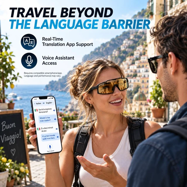 Alt view image 2 of 7 - AI Smart Glasses with Translation, Voice Assistant, Open-Ear Audio, Ultra Lightweight, 7-Hour Battery, IP65 Water Resistant Smart Eyewear for Travel Cycling Running Skiing Sports Work & Calls