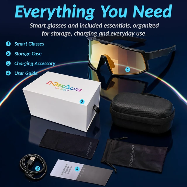Alt view image 6 of 7 - AI Smart Glasses with Translation, Voice Assistant, Open-Ear Audio, Ultra Lightweight, 7-Hour Battery, IP65 Water Resistant Smart Eyewear for Travel Cycling Running Skiing Sports Work & Calls