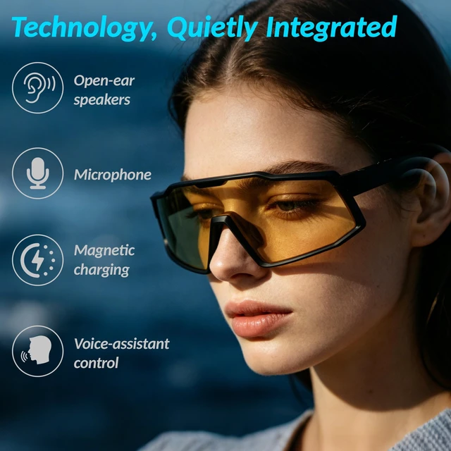 Alt view image 5 of 7 - AI Smart Glasses with Translation, Voice Assistant, Open-Ear Audio, Ultra Lightweight, 7-Hour Battery, IP65 Water Resistant Smart Eyewear for Travel Cycling Running Skiing Sports Work & Calls