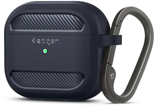 Main image of Rugged Armor Designed for AirPods 3 Case (2021) TPU & PC Dual Layer Drop Protection, Included Carabiner - Charcoal Gray