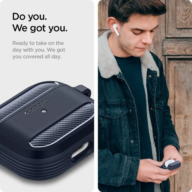 Alt view image 4 of 7 - Rugged Armor Designed for AirPods 3 Case (2021) TPU & PC Dual Layer Drop Protection, Included Carabiner - Charcoal Gray