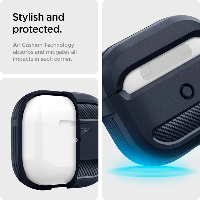Alt view image 7 of 7 - Rugged Armor Designed for AirPods 3 Case (2021) TPU & PC Dual Layer Drop Protection, Included Carabiner - Charcoal Gray