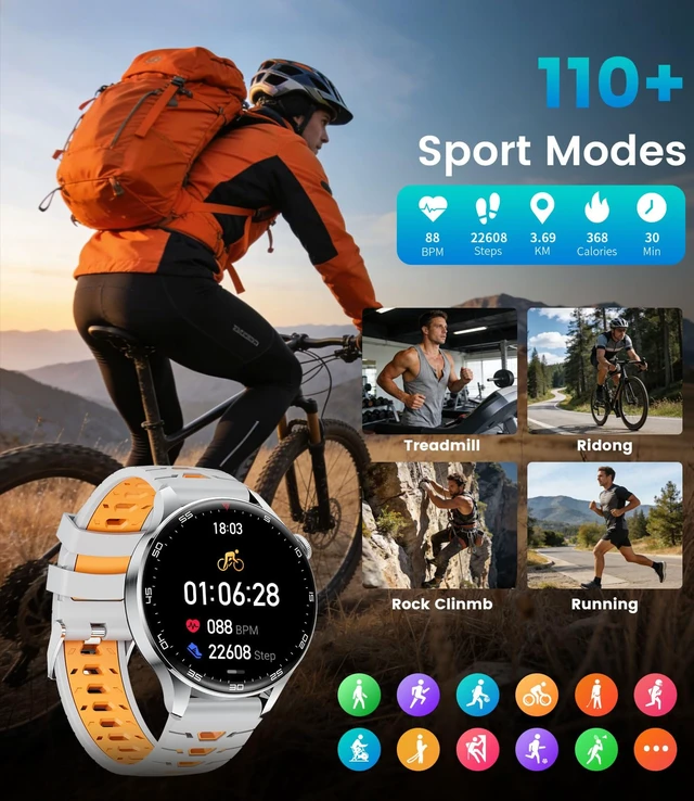 Alt view image 7 of 7 - Smart Watch for Men(Answer/Make Calls), 1,7'' HD Large Screen Men's Smartwatch with 800mAh Batterry/Flashlight/Heart Rate/Sleep Monitor/100+ Sport Modes, IP68 Waterproof Fitness Watch Black