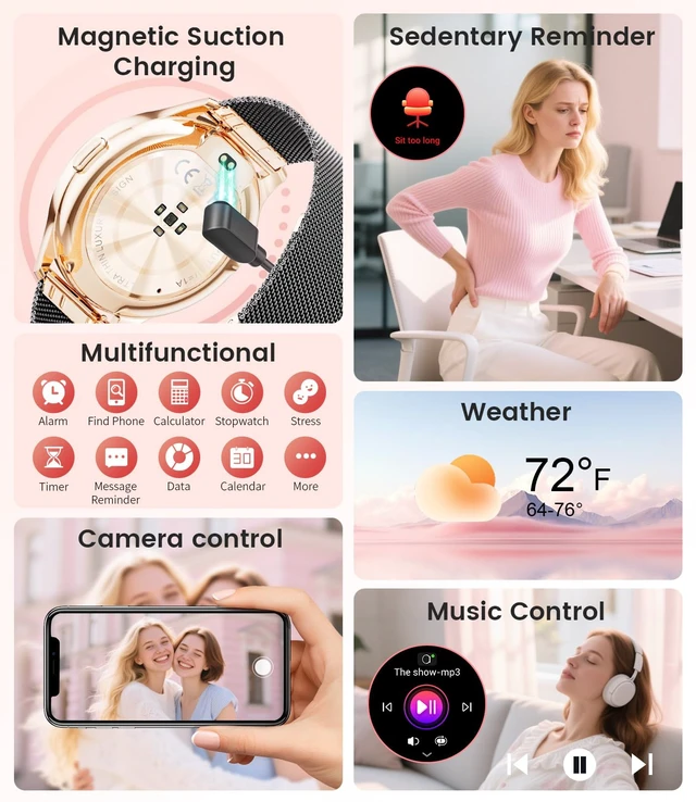 Alt view image 4 of 7 - Smart Watch for Women, 1.43" AMOLED Screen Smartwatch with Answer/Make Call for iPhone/Android/Samsung,Fitness Tracker with 120+ Sport Modes,Health Monitor, IP68 Waterproof,2 Bands,Black Gold