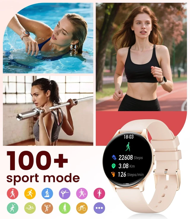 Alt view image 5 of 7 - Smart Watch for Women, 1.43" AMOLED Screen Smartwatch with Answer/Make Call for iPhone/Android/Samsung,Fitness Tracker with 120+ Sport Modes,Health Monitor, IP68 Waterproof,2 Bands,Black Gold