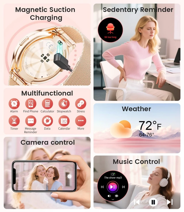 Alt view image 3 of 7 - Smart Watch for Women, 1.43" AMOLED Screen Smartwatch with Answer/Make Call for iPhone/Android/Samsung, Fitness Tracker with 120+ Sport Modes, Sleep/Health Monitor, IP68 Waterproof, 2 Bands,Gold