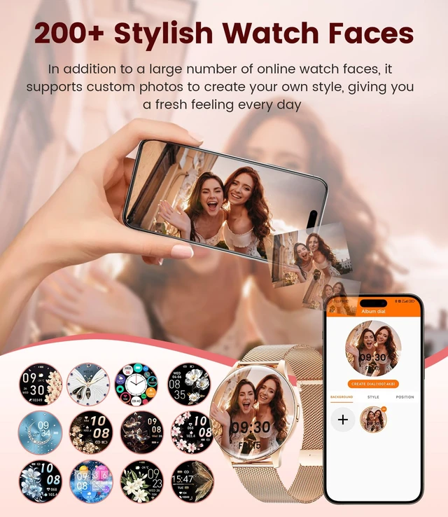Alt view image 5 of 7 - Smart Watch for Women, 1.43" AMOLED Screen Smartwatch with Answer/Make Call for iPhone/Android/Samsung, Fitness Tracker with 120+ Sport Modes, Sleep/Health Monitor, IP68 Waterproof, 2 Bands,Gold