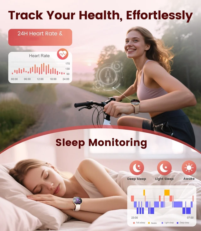 Alt view image 7 of 7 - Smart Watch for Women, 1.43" AMOLED Screen Smartwatch with Answer/Make Call for iPhone/Android/Samsung, Fitness Tracker with 120+ Sport Modes, Sleep/Health Monitor, IP68 Waterproof, 2 Bands,Gold