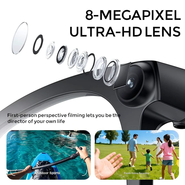 Alt view image 5 of 7 - AI Smart Glasses Recording with Camera and Bluetooth for Men Women 8M And 1080P Video, Real-Time Translation, Recording, AI Assistant, Open-Ear Audio,Visual Recongnition With Sunglasses Lenses