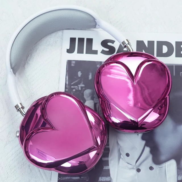 Main image of Airpod Max Ear Cover, 3D Electroplating Design Cute Pink Heart, Personality Fashion Airpod Max Case Accessories Protective for Apple AirPods Max