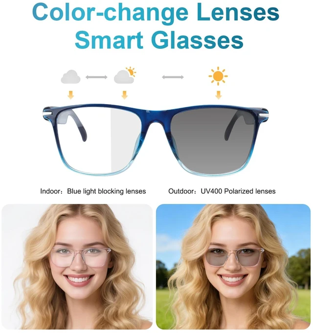 Alt view image 2 of 7 - Bluetooth Smart Glasses for Women with Open-Ear Speakers, Pink Frame Color-changing lenses provide visual comfort with a stylish frame design for shopping, office use, travel and daily lifestyle