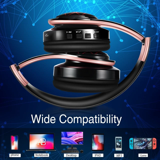 Alt view image 5 of 7 - Bluetooth Headphones, Chat- Comfortable Over Ear Stereo Headphones,7 Breathing Led Lights up, Wireless Headset for Adult Teen Kid for Phone/Samsung/Pad/PC/Android/Laptop/TV (Rosegold)