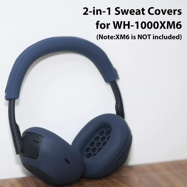 Alt view image 2 of 7 - XM6 Sweat Covers Accessories for Sony WH-1000XM6 - Dark Blue Soft Silicone Case, 2-in-1 Headphone Cover with Earpad Covers & Headband Cover, Sweatproof & Easy to Clean & Secure Fit
