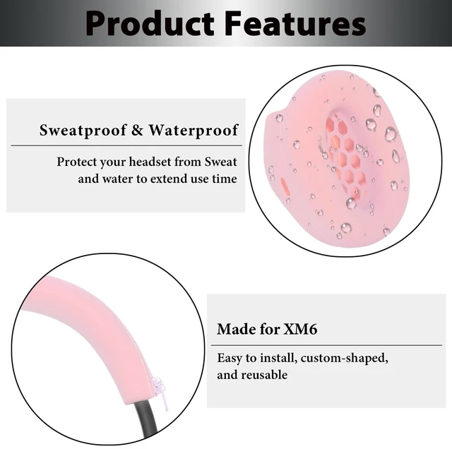 Alt view image 3 of 7 - XM6 Sweat Covers Accessories for Sony WH-1000XM6 - Pink Soft Silicone Case, 2-in-1 Headphone Cover with Earpad Covers & Headband Cover, Sweatproof & Easy to Clean & Secure Fit
