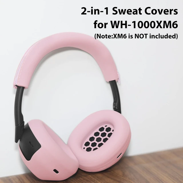 Alt view image 2 of 7 - XM6 Sweat Covers Accessories for Sony WH-1000XM6 - Pink Soft Silicone Case, 2-in-1 Headphone Cover with Earpad Covers & Headband Cover, Sweatproof & Easy to Clean & Secure Fit