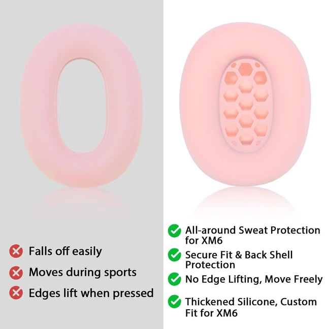 Alt view image 5 of 7 - XM6 Sweat Covers Accessories for Sony WH-1000XM6 - Pink Soft Silicone Case, 2-in-1 Headphone Cover with Earpad Covers & Headband Cover, Sweatproof & Easy to Clean & Secure Fit