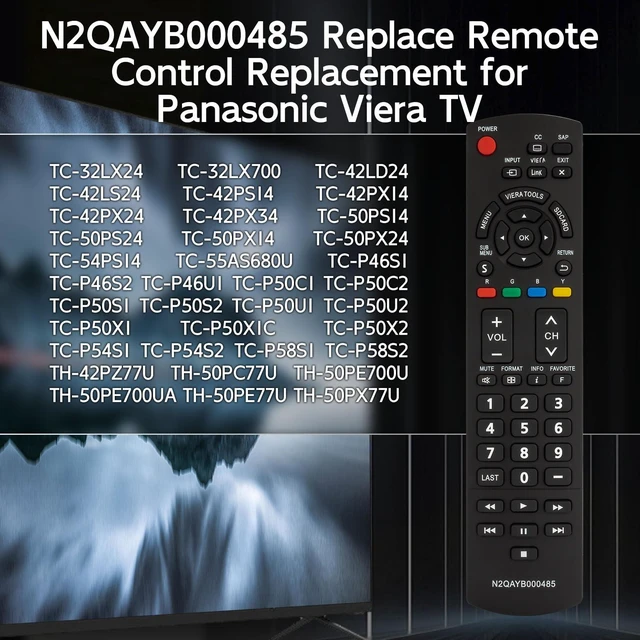 Alt view image 4 of 7 - N2QAYB000485 Remote Control for Panasonic Tv Remote Replacement, Replace Panasonic Tv Remote Compatible with LCD LED Plasma Viera TVs TC-42LD24 TC-42LS24 TC-42PS14 TC-54PS14 TH-32LRU5 TH-42LRU50