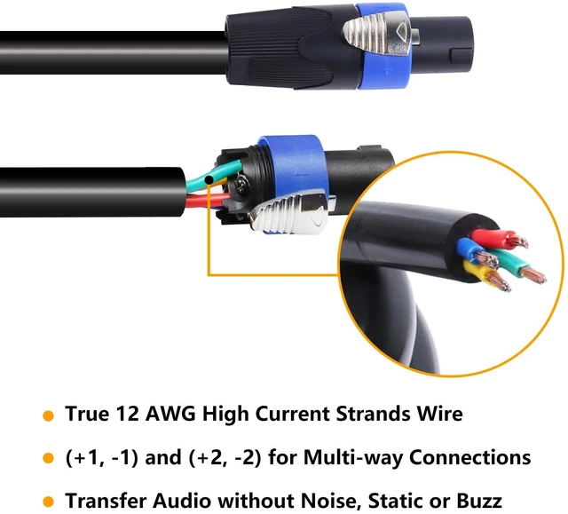 Alt view image 5 of 7 - 25 Feet Pack of 1 Speakon Cable - True 4 Conductor Speakon to Speakon Cables - Pro 4 Pole PA DJ Studio, Stage, Gig, Gala Audio Patch Wire (4 Conductors, 25 Ft)