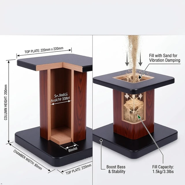 Alt view image 3 of 7 - 1 Pair Universal Wood Design Speaker Stands, Premium Surround Sound Home Theater Audio Stands, Bookshelf Speakers or Studio Monitors Stands (6" - Yellow Sandalwood)