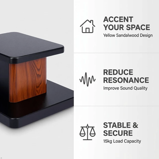 Alt view image 2 of 7 - 1 Pair Universal Wood Design Speaker Stands, Premium Surround Sound Home Theater Audio Stands, Bookshelf Speakers or Studio Monitors Stands (6" - Yellow Sandalwood)