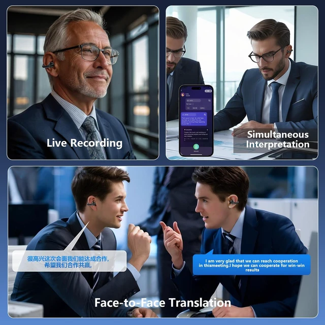 Alt view image 6 of 7 - AI Translation Earbuds Real Time 198 Languages Translator Ear Buds Audifonos Traductores Inglés Español Wireless Clip On Earbuds Bluetooth Headphones for Travel Business Meeting Learning Black