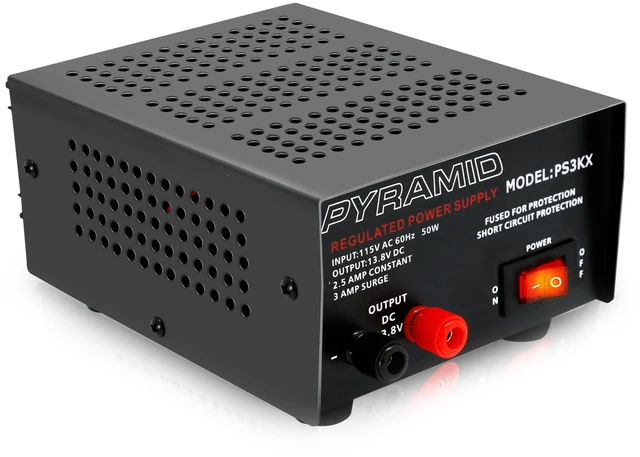 Main image of Universal Compact Bench Power Supply - 2.5 Amp Linear Regulated Home Lab Benchtop AC-to-DC 12V Converter w/ 13.8 Volt DC 115V AC 50 Watt Power Input, Screw Type Terminals, Cooling Fan PS3KX