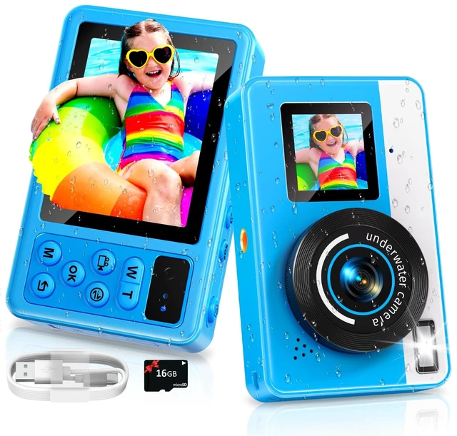 Main image of D70 4K Underwater Digital Camera - 48MP 10FT Waterproof Camera for Snorkeling - Dual Screen Selfie Compact Floatable Camera with 16GB Card - Point and Shoot Digital Cam 1200mAh Battery -Blue