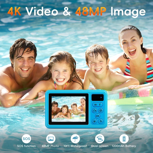 Alt view image 2 of 7 - D70 4K Underwater Digital Camera - 48MP 10FT Waterproof Camera for Snorkeling - Dual Screen Selfie Compact Floatable Camera with 16GB Card - Point and Shoot Digital Cam 1200mAh Battery -Blue