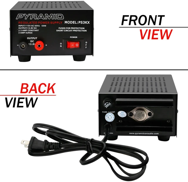 Alt view image 2 of 6 - Universal Compact Bench Power Supply - 2.5 Amp Linear Regulated Home Lab Benchtop AC-to-DC 12V Converter w/ 13.8 Volt DC 115V AC 50 Watt Power Input, Screw Type Terminals, Cooling Fan PS3KX