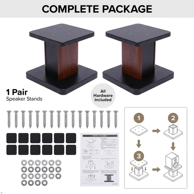 Alt view image 7 of 7 - 1 Pair Universal Wood Design Speaker Stands, Premium Surround Sound Home Theater Audio Stands, Bookshelf Speakers or Studio Monitors Stands (6" - Yellow Sandalwood)